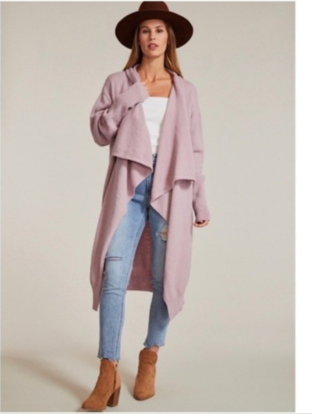 Mauve Long Sleeve Drape Front Cape